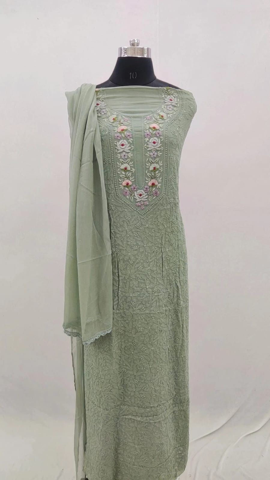 Unstitched Chikankari Kurta with Dupatta