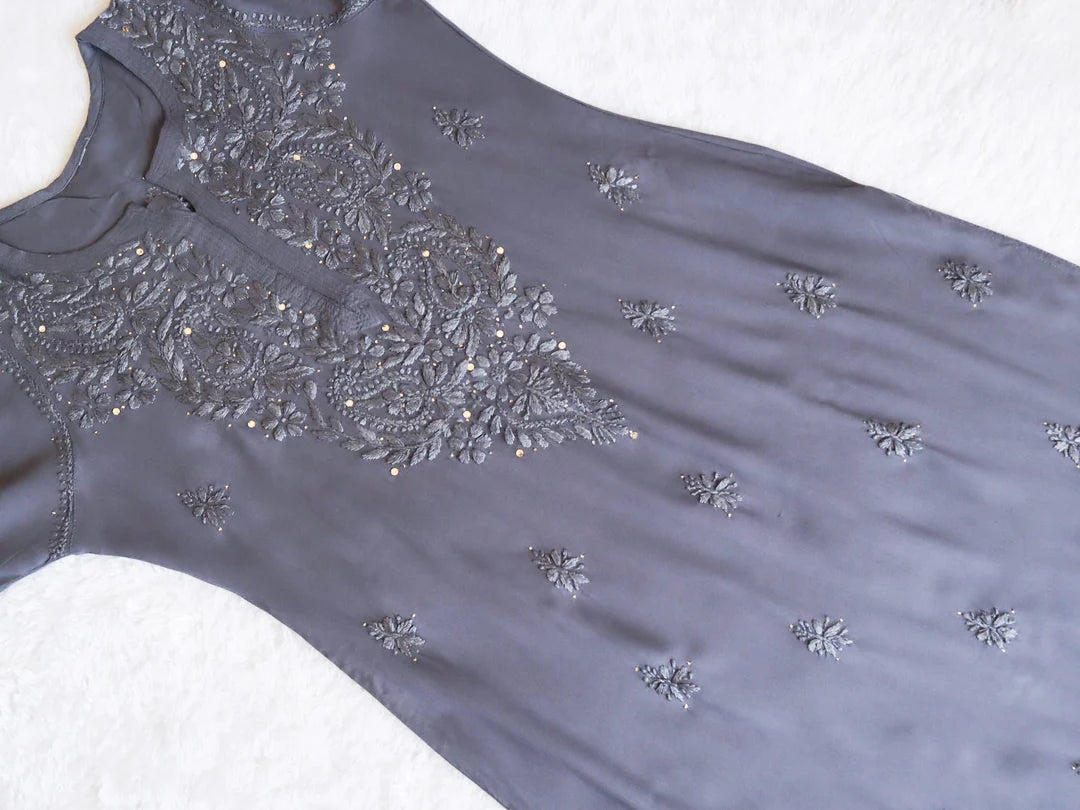 Grey Mukaish Chikankari Kurta