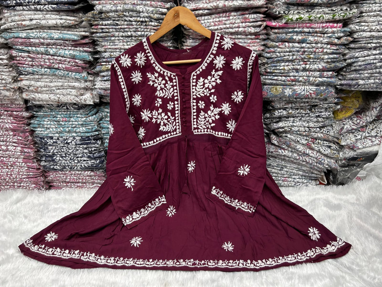 Modal Chikankari Short Kurti