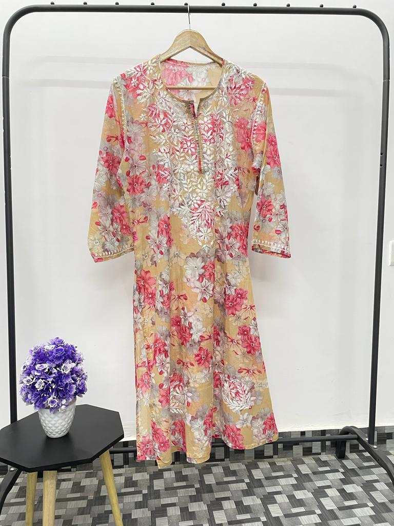 Preet Chikankari Mul Mul Pastel Shade Kurta