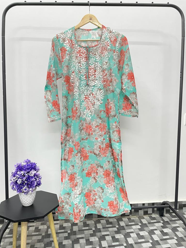 Preet Chikankari Mul Mul Pastel Shade Kurta