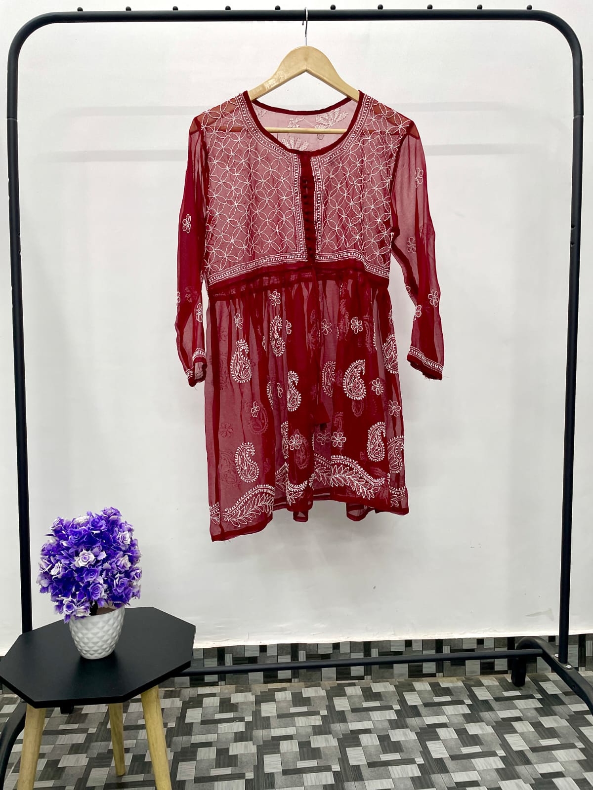 Yana Short Chikankari Peplum Top
