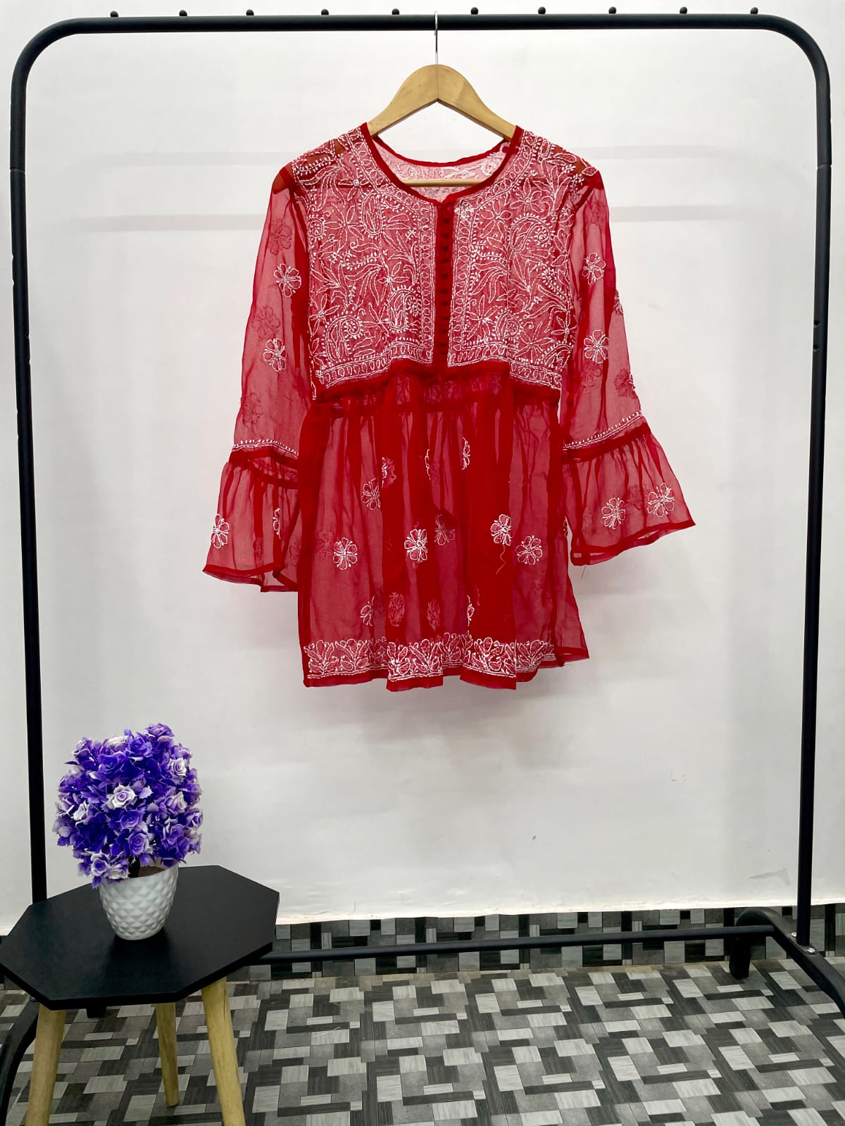 Yana Short Chikankari Peplum Top