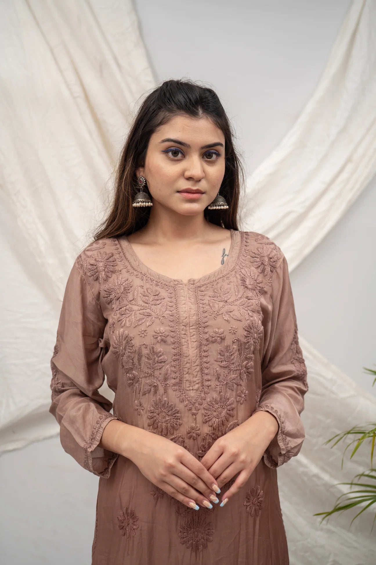 Beige Chikankari Kurta
