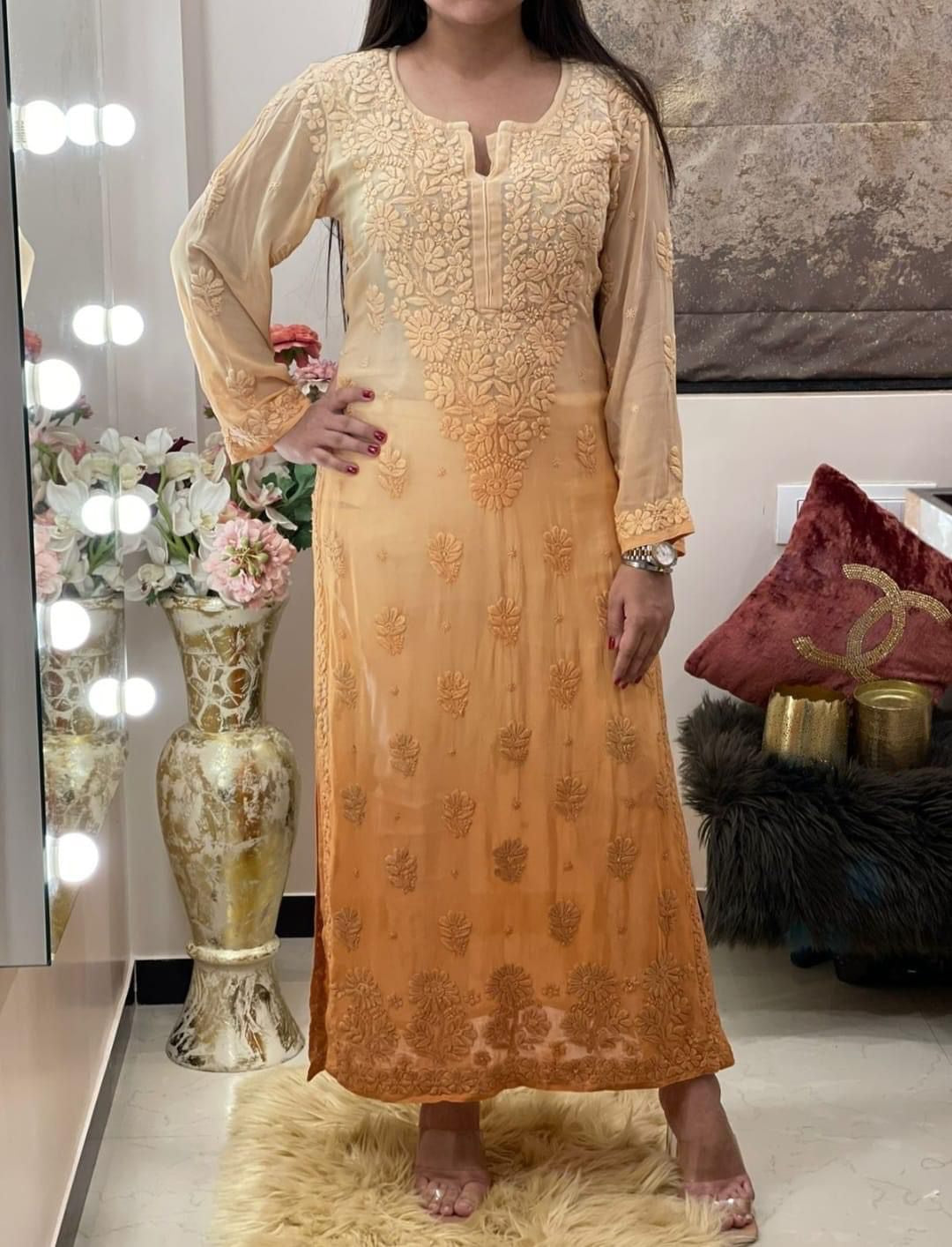 Resha Ombre Chikankari Kurta