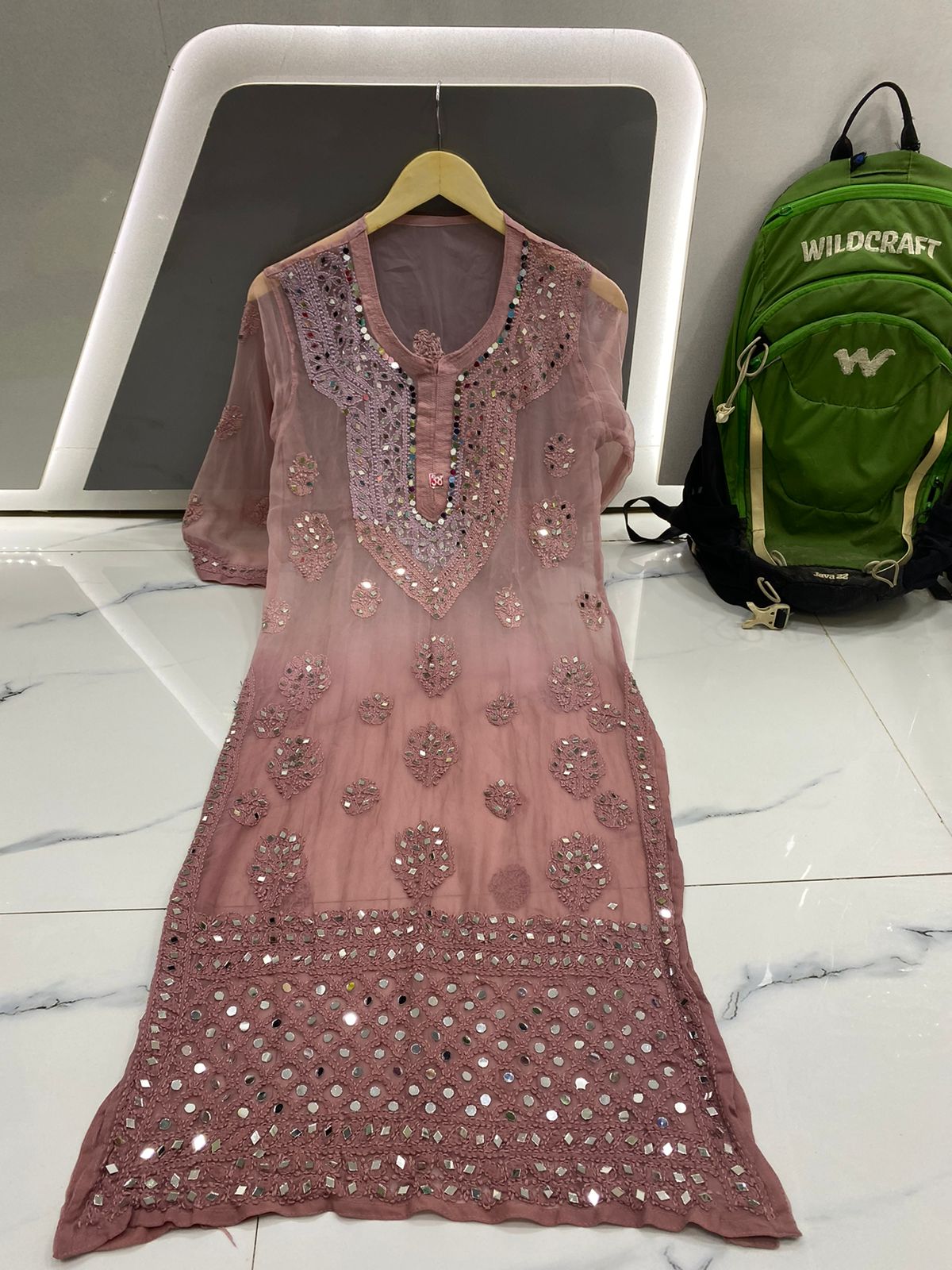 Sana Mirror Work Chikankari Kurta