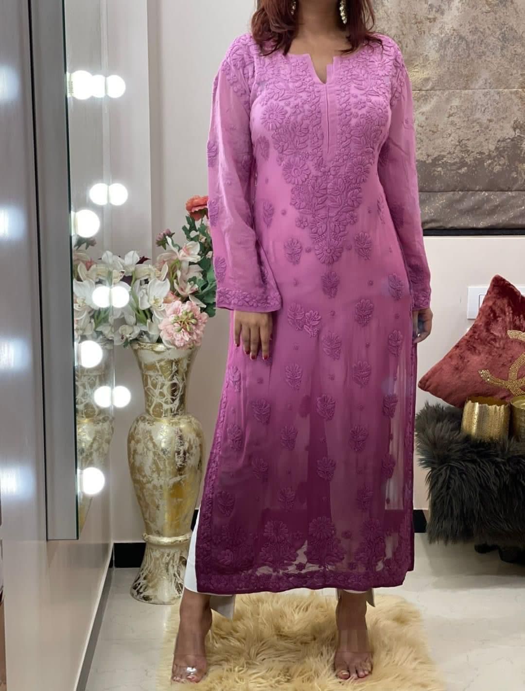Resha Ombre Chikankari Kurta