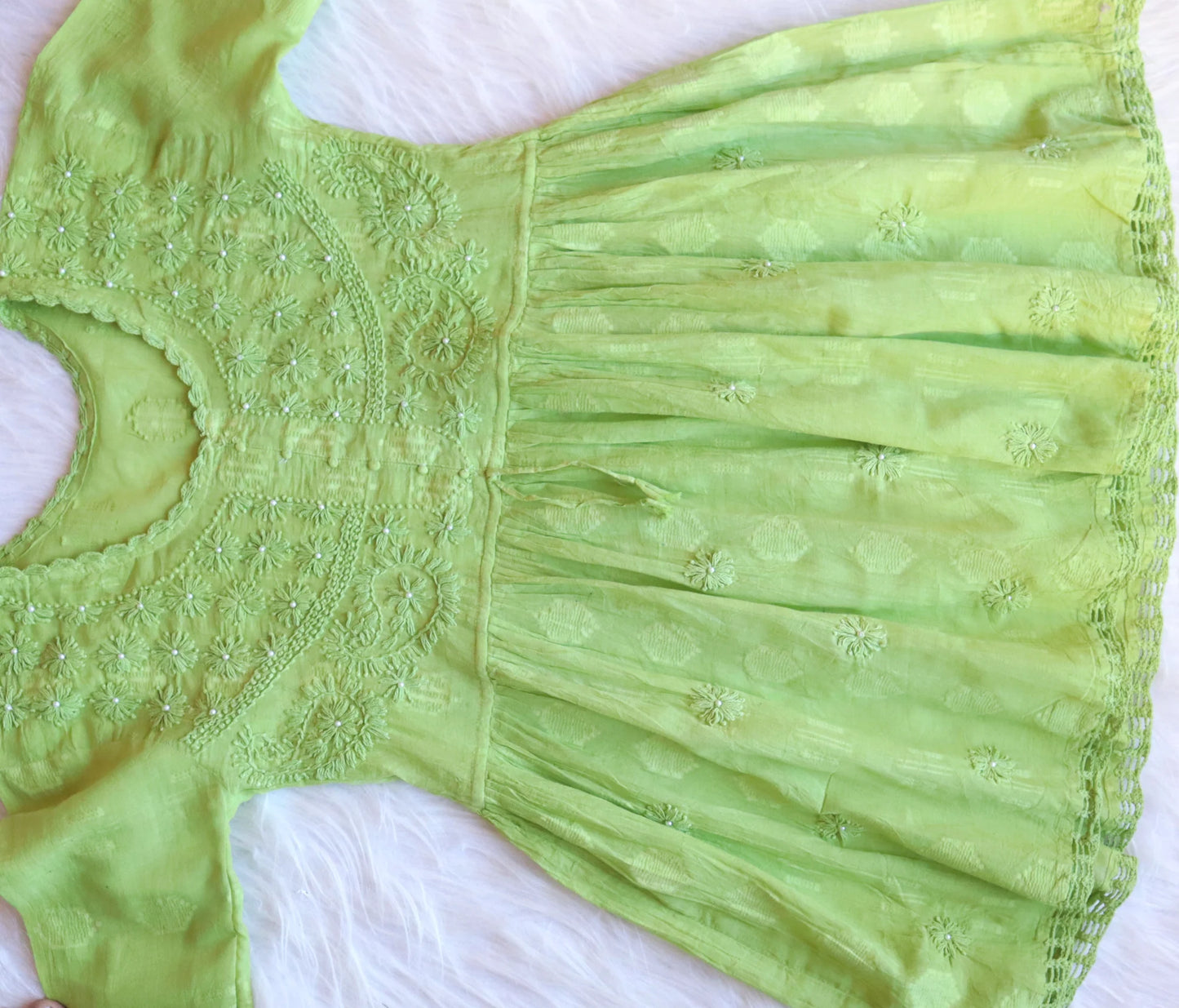Green Chikankari Short Top