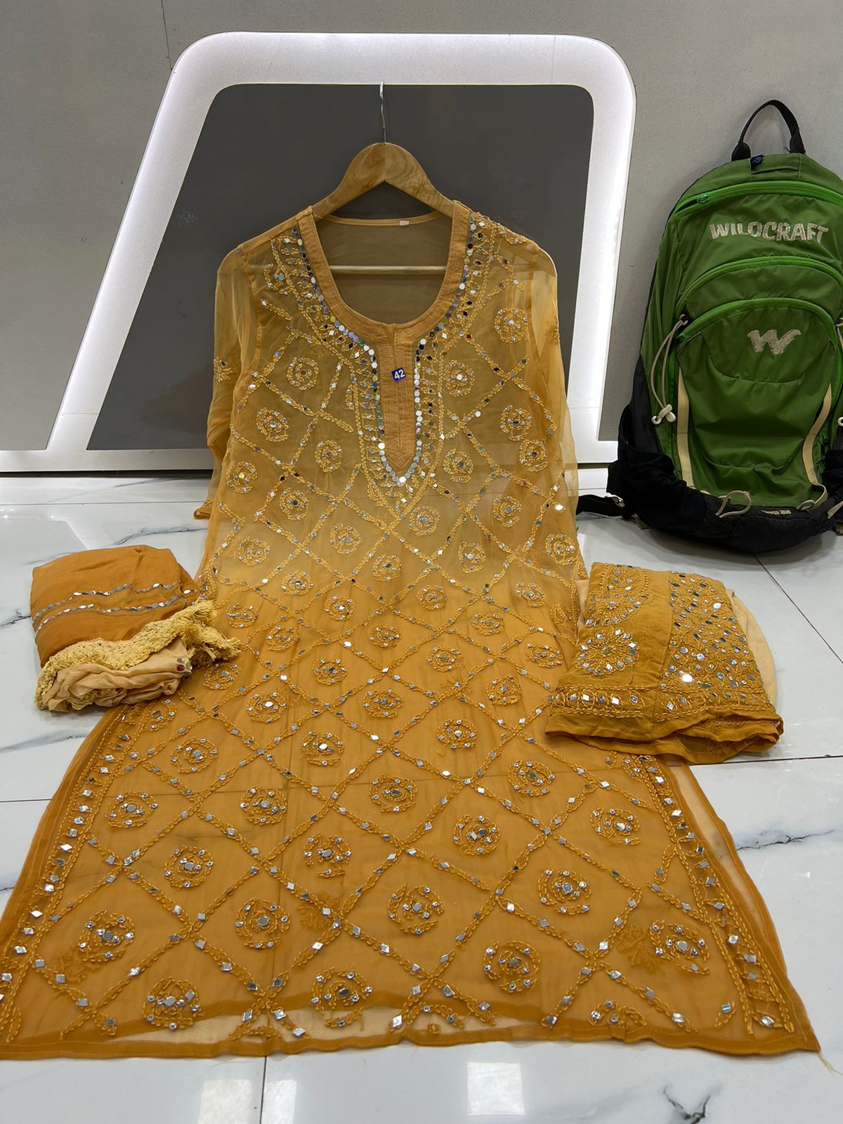 All-Over Mirror Embellished Chikankari Suit