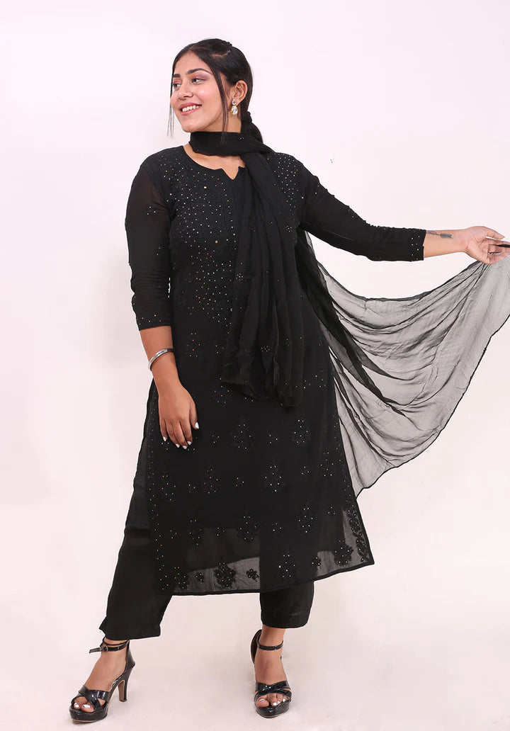 Black Premium Chikankari Kurta/Suit