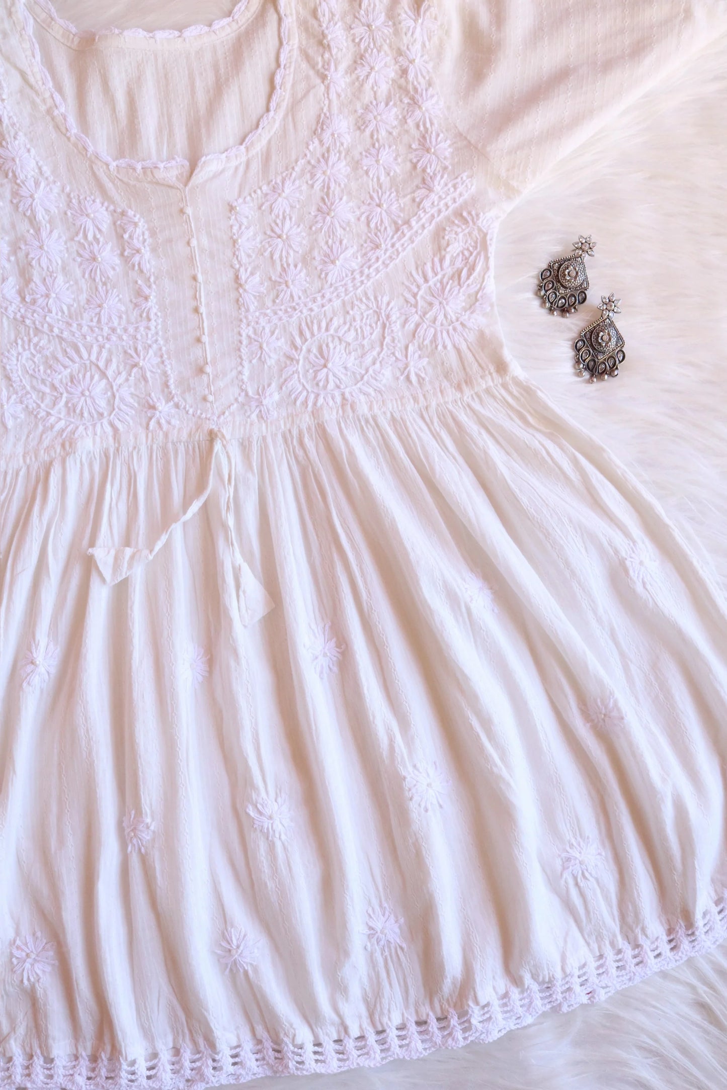 White Chikankari Short Top
