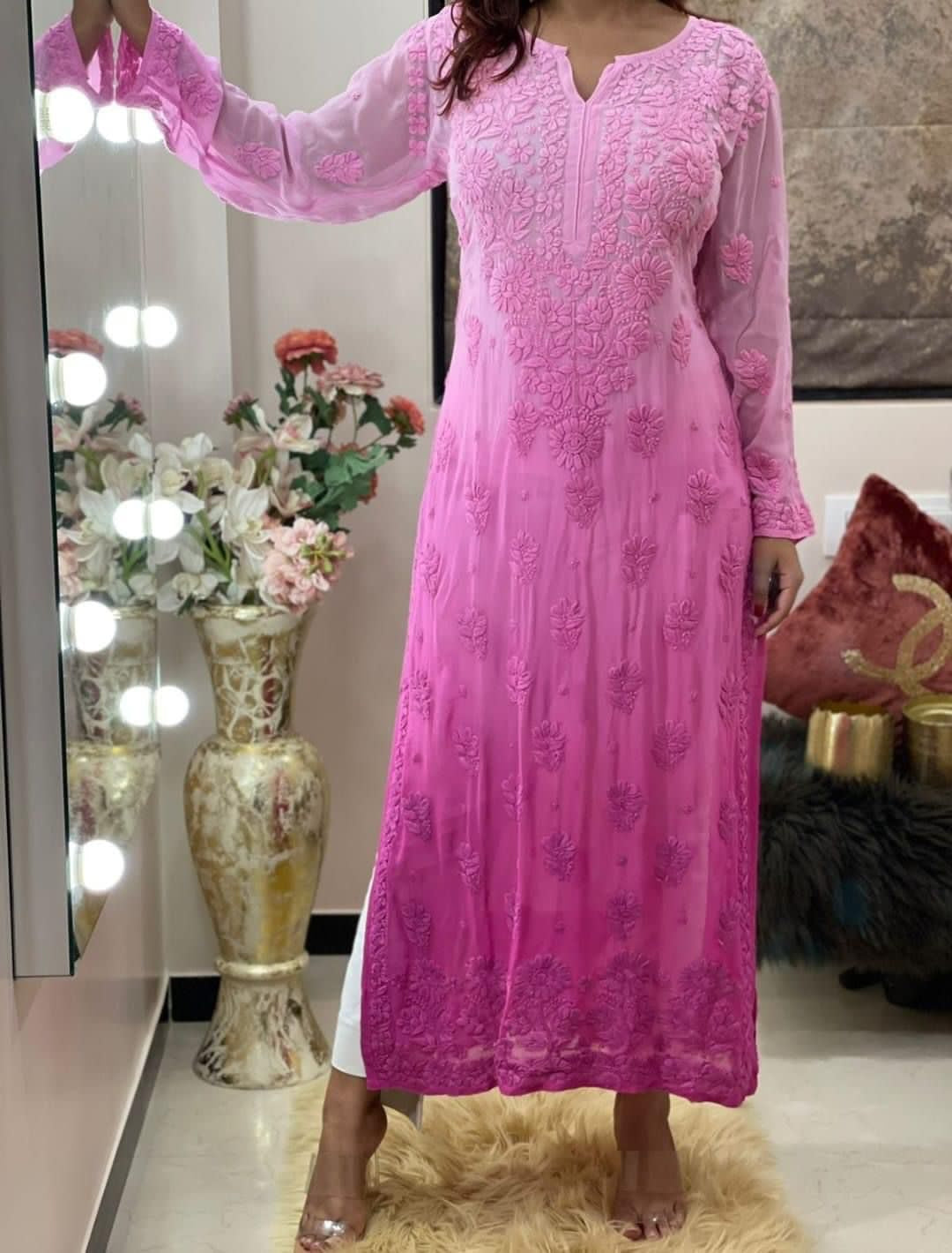 Resha Ombre Chikankari Kurta
