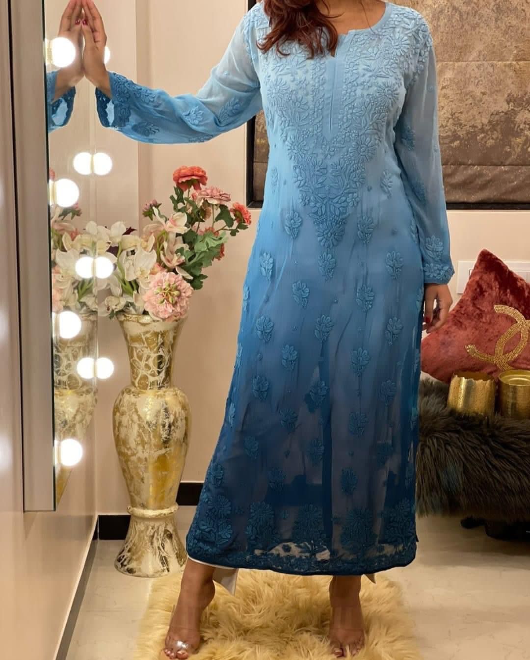 Resha Ombre Chikankari Kurta