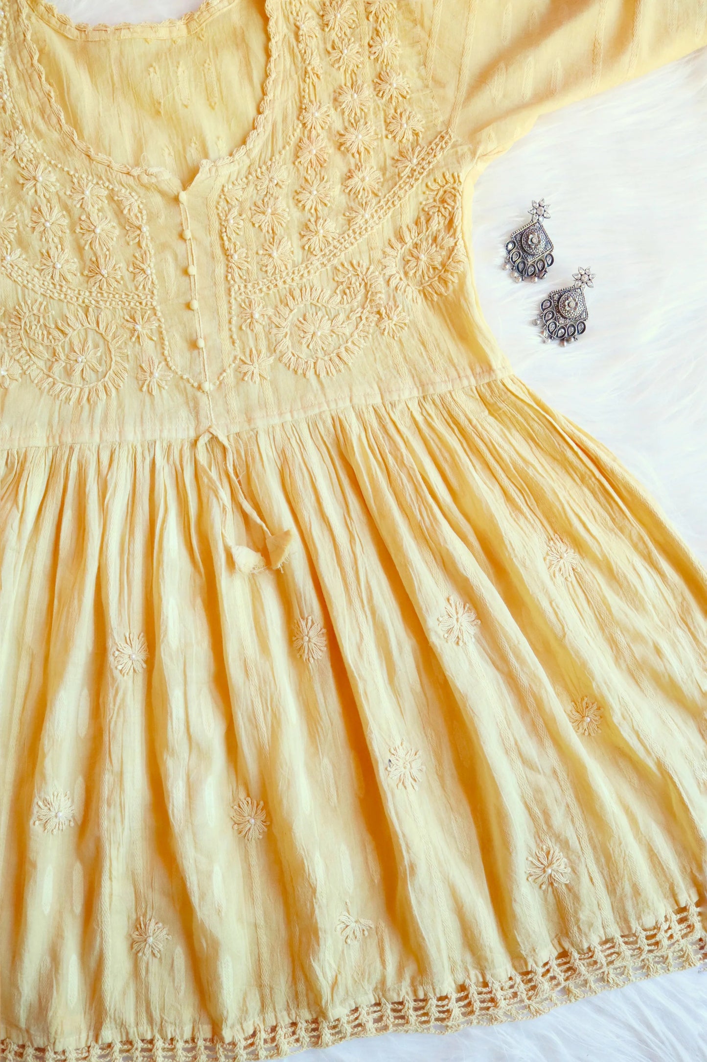 Yellow Chikankari Short Top