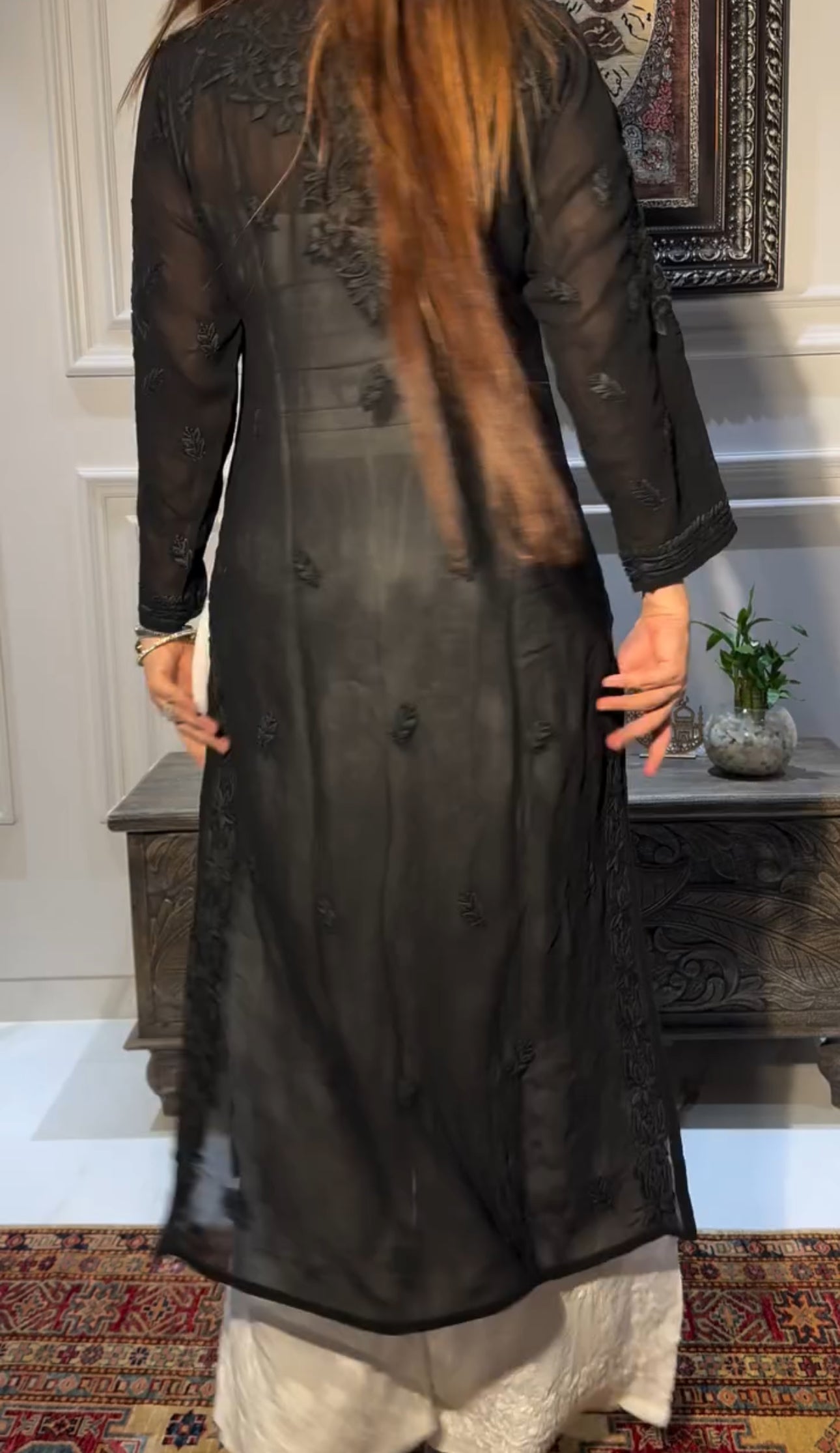 Black 3D Chikankari Kurta / Coord Set