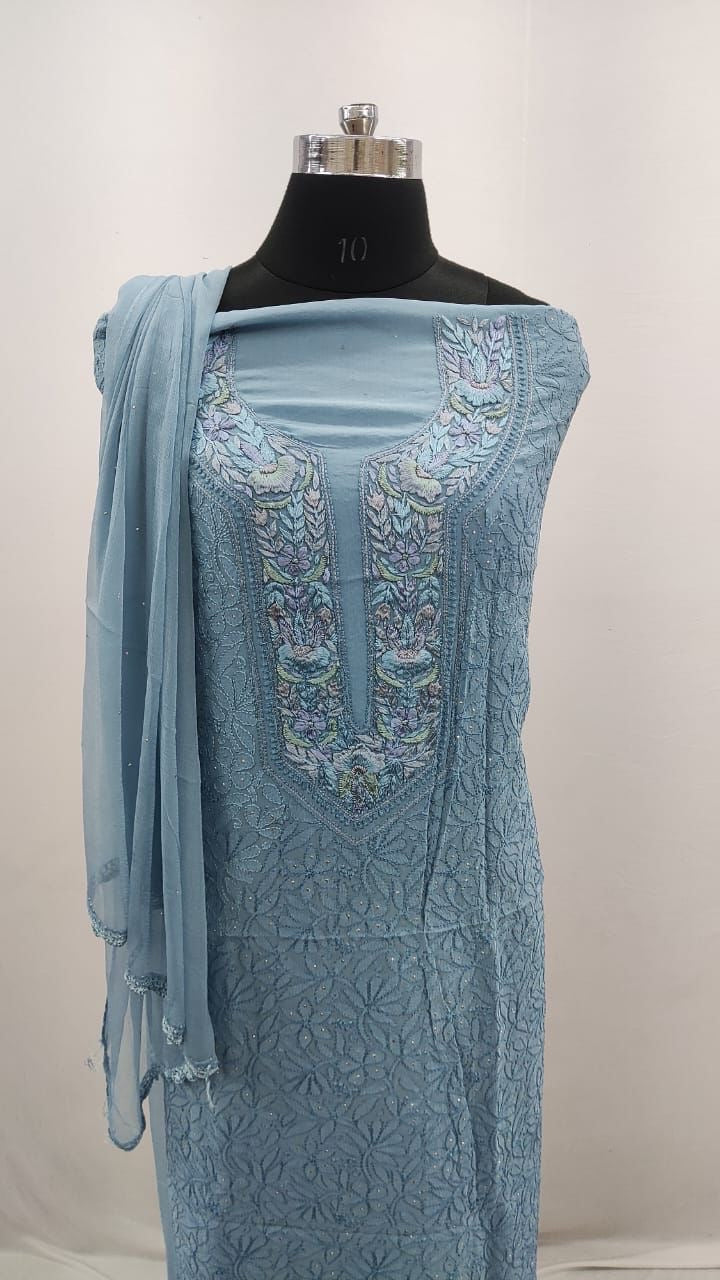 Unstitched Chikankari Kurta with Dupatta