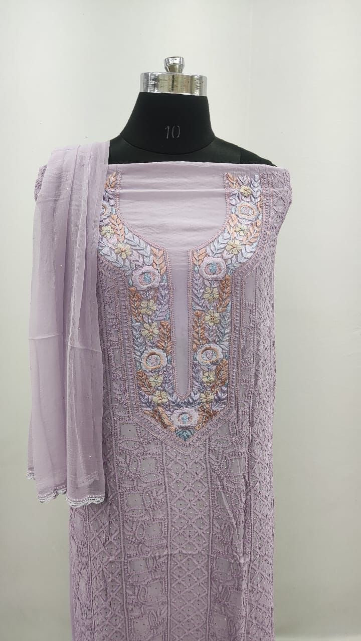 Unstitched Chikankari Kurta with Dupatta