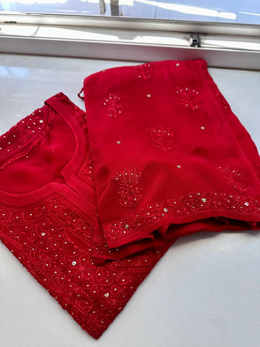 Maroon Resham Jaal Mukaish Kurta/ Coord/ Full Suit