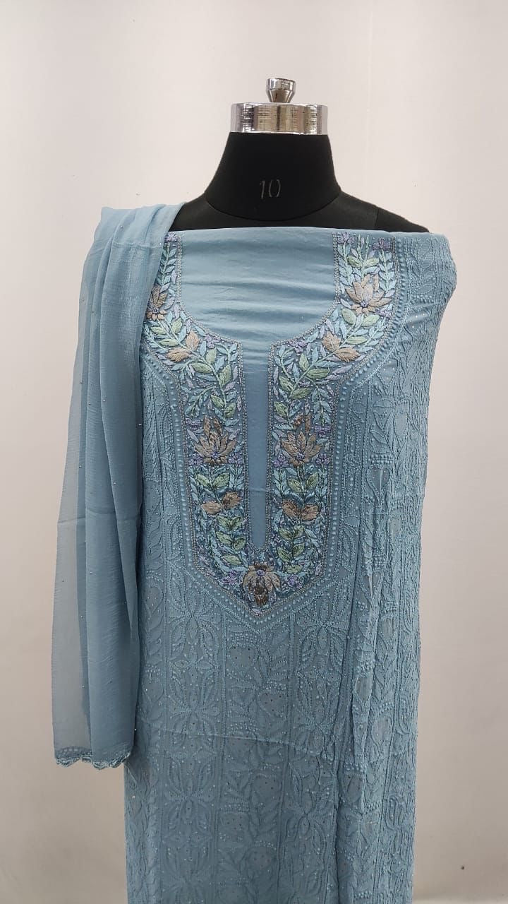 Unstitched Chikankari Kurta with Dupatta