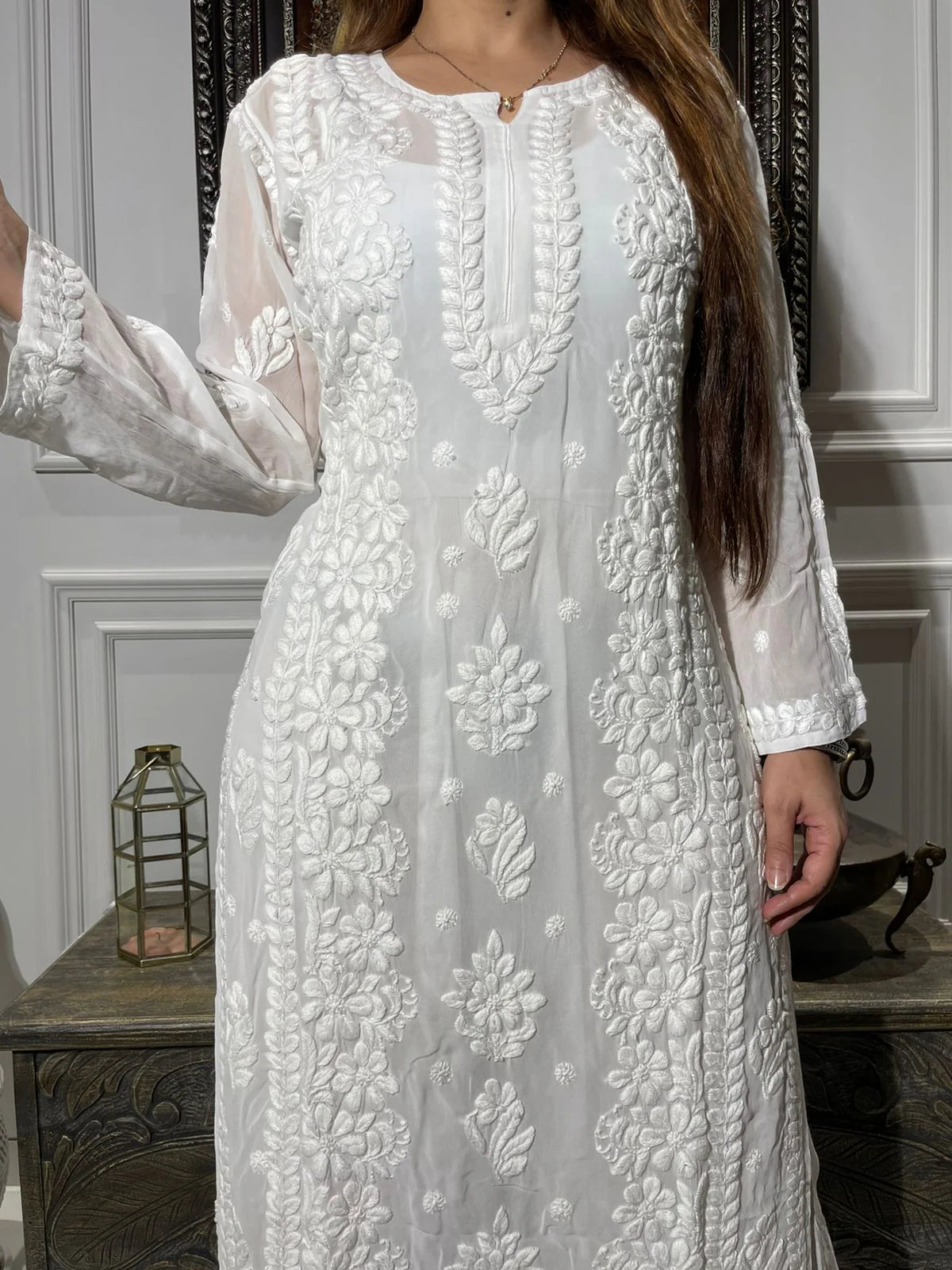 White 3D Chikankari Kurta / Coord Set
