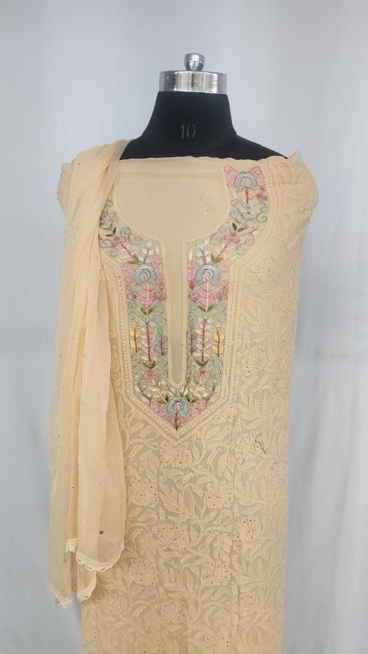 Unstitched Chikankari Kurta with Dupatta
