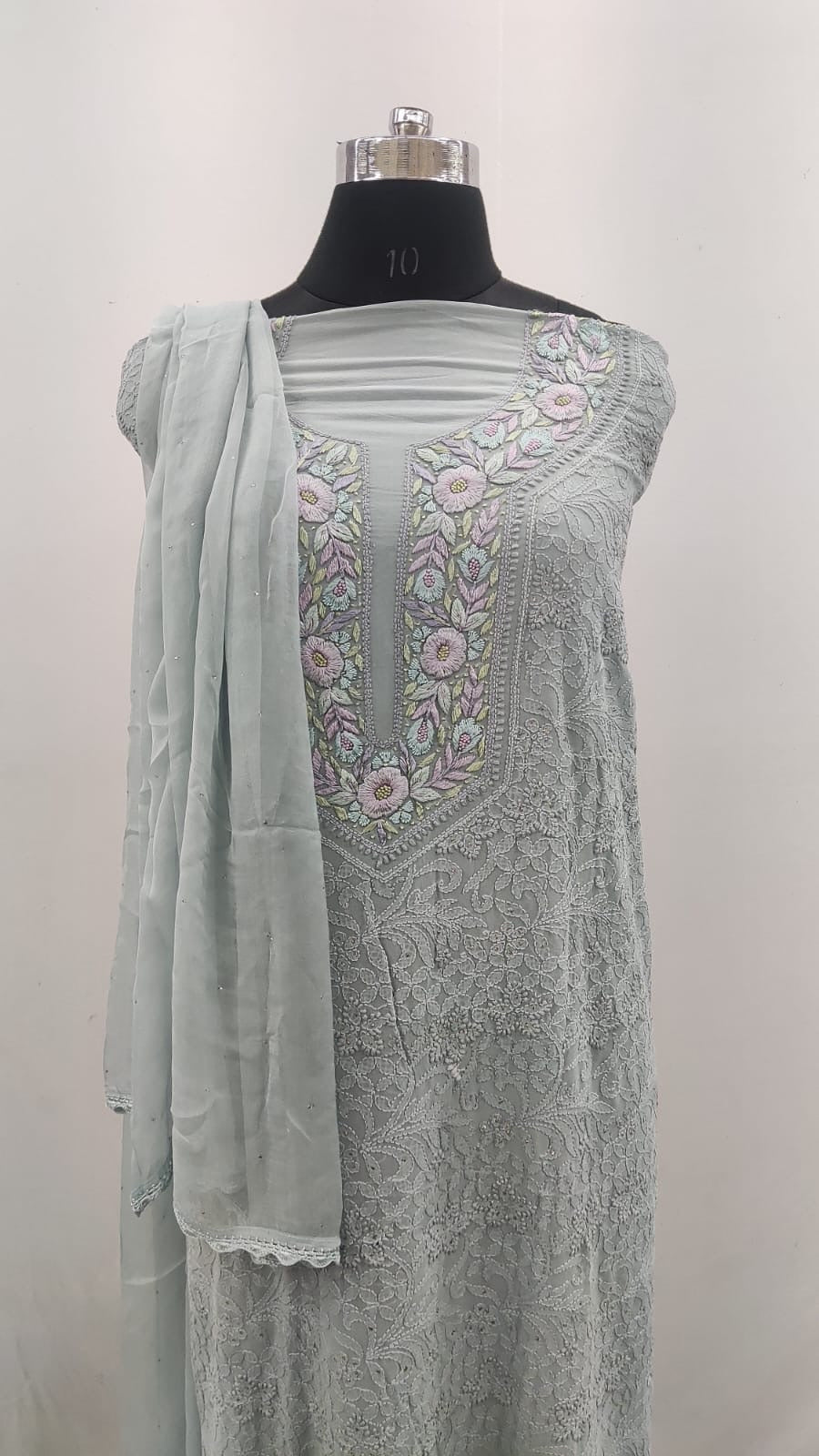 Unstitched Chikankari Kurta with Dupatta