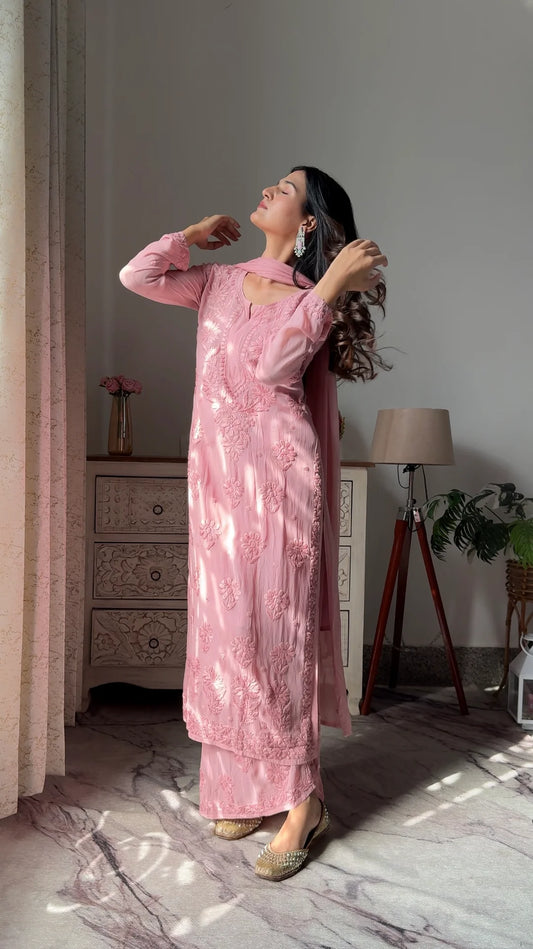 Pastel Pink Viscose Georgette Suit