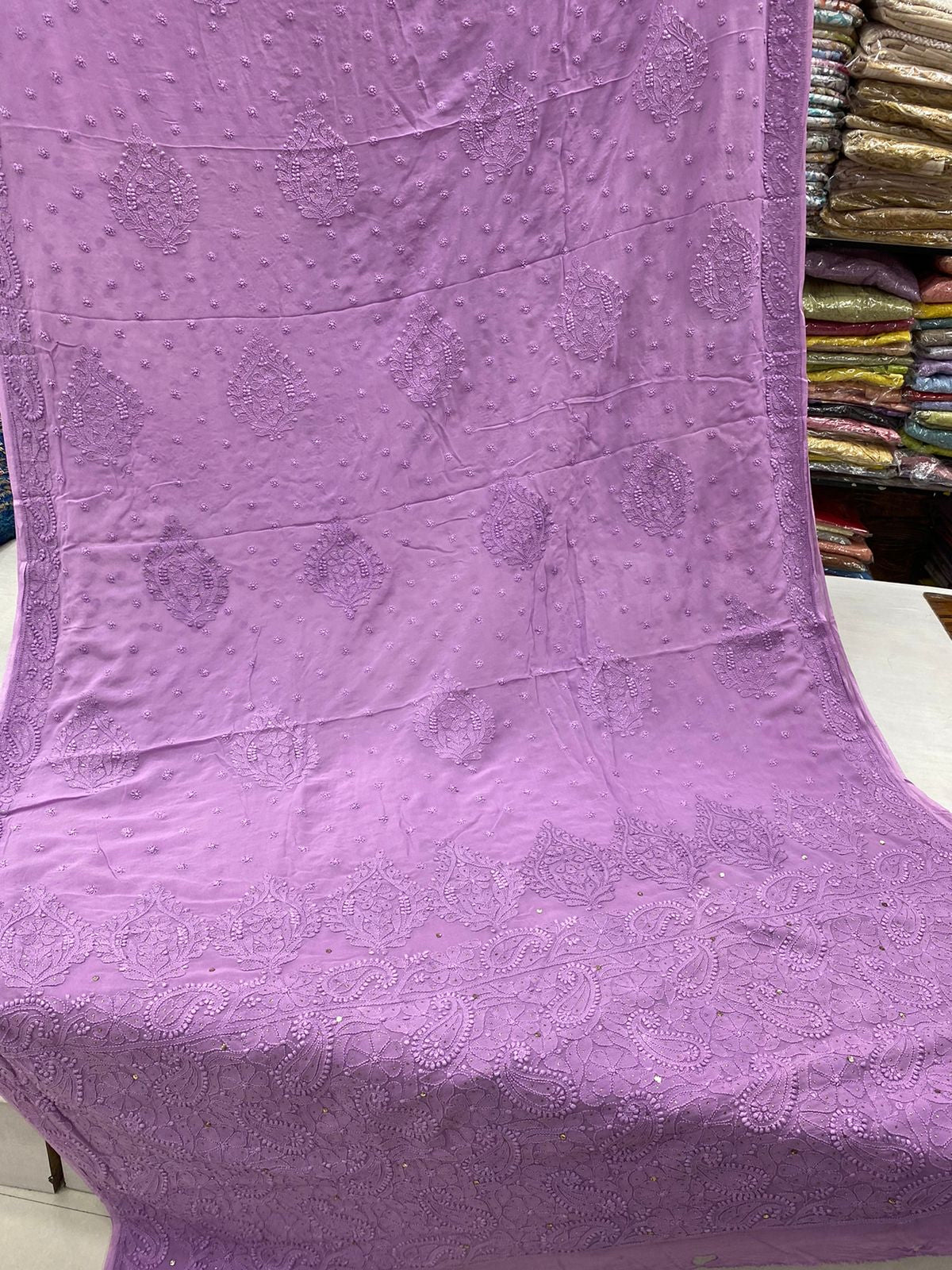 Mukaish Work Chikankari Saree