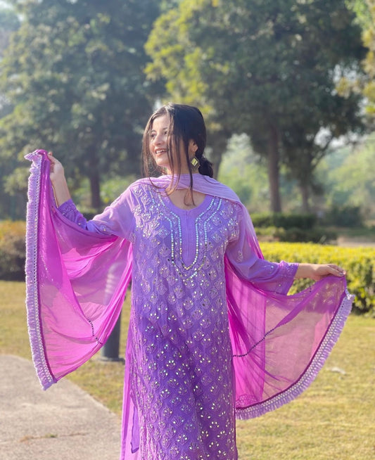 Chikankari Mirror Ombre Suit