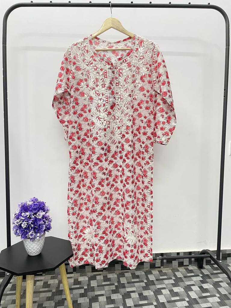 Chikankari Mul Mul Mini Print Kurta
