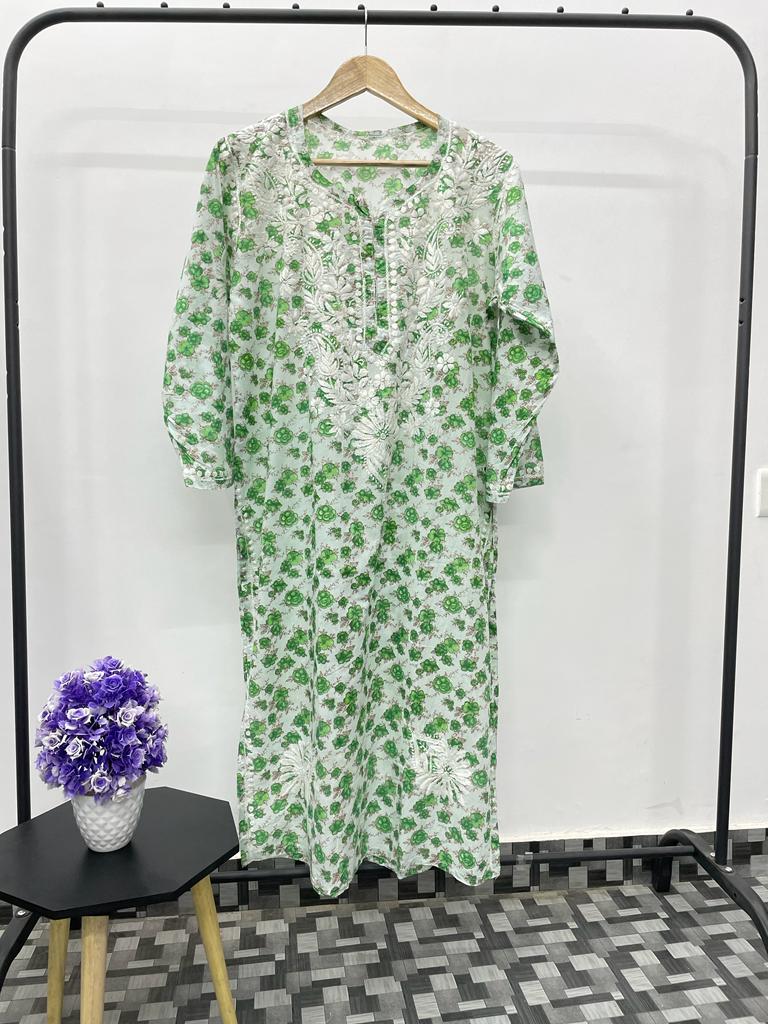 Chikankari Mul Mul Mini Print Kurta