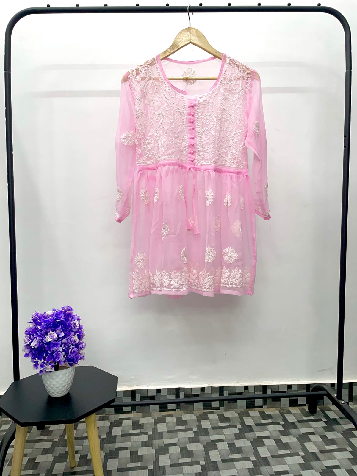 Yana Short Chikankari Peplum Top