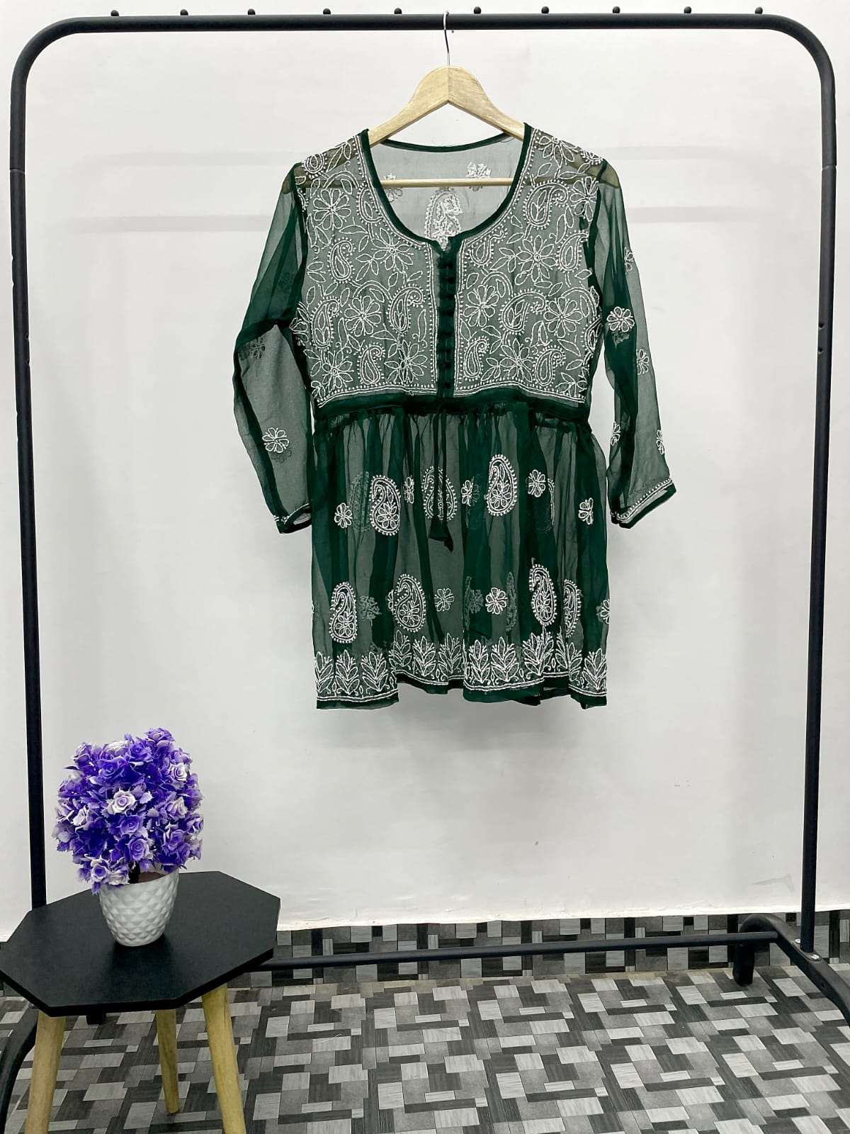 Yana Short Chikankari Peplum Top