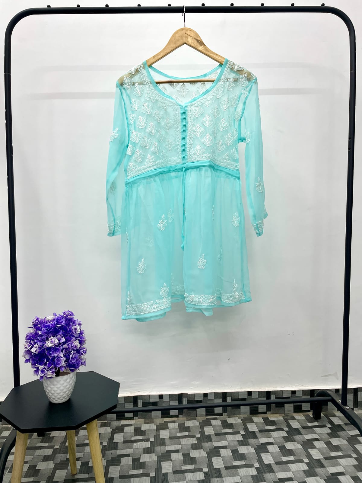 Yana Short Chikankari Peplum Top