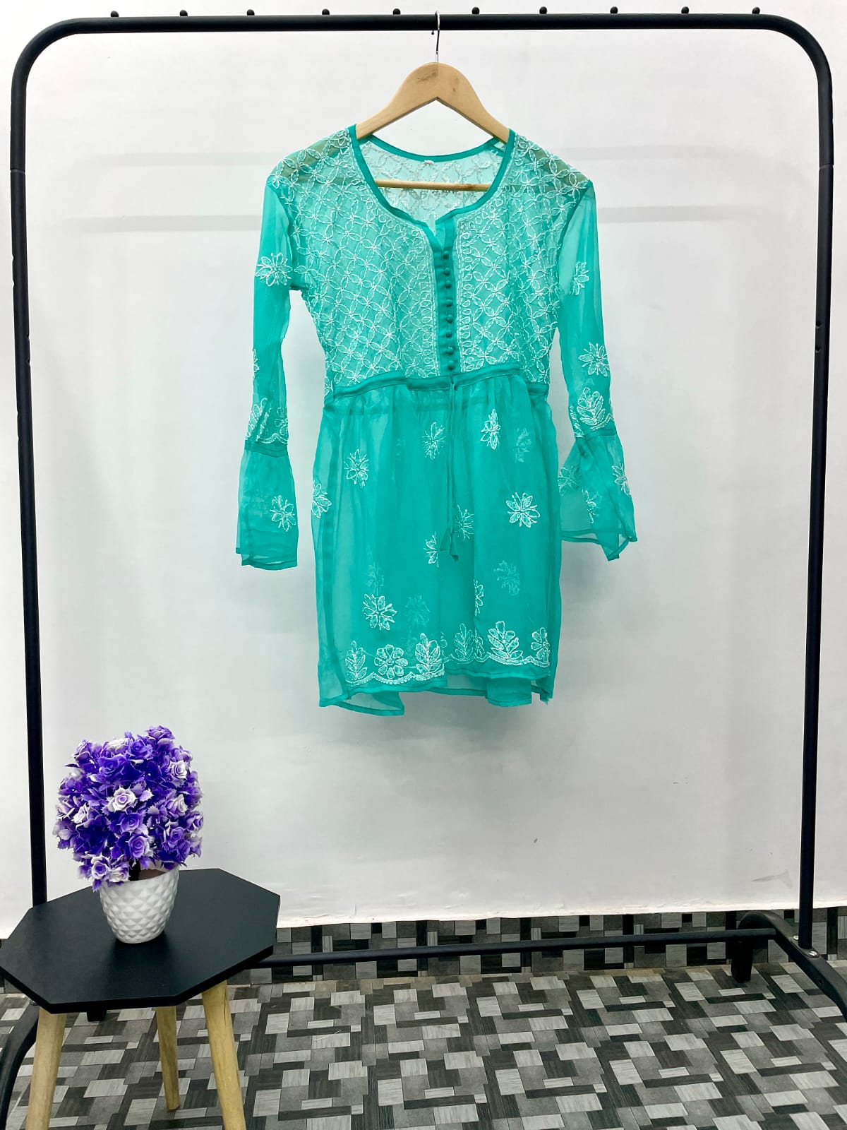 Yana Short Chikankari Peplum Top