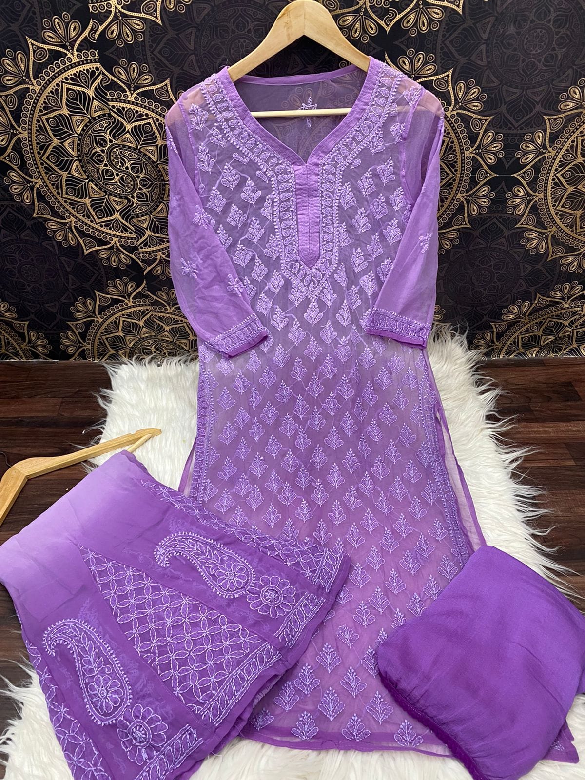 Makhmal Chikankari Suit