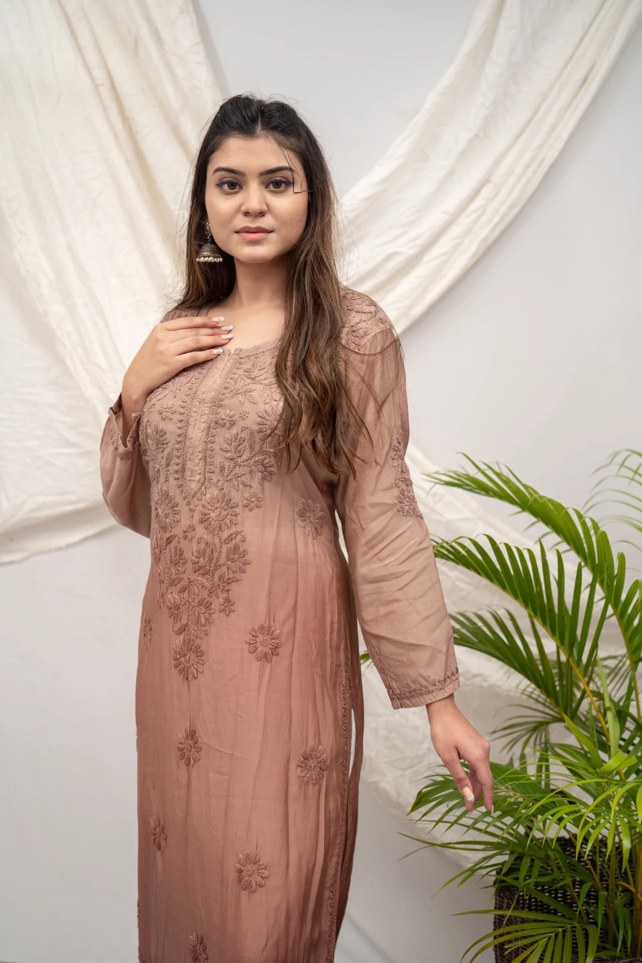 Beige Chikankari Kurta