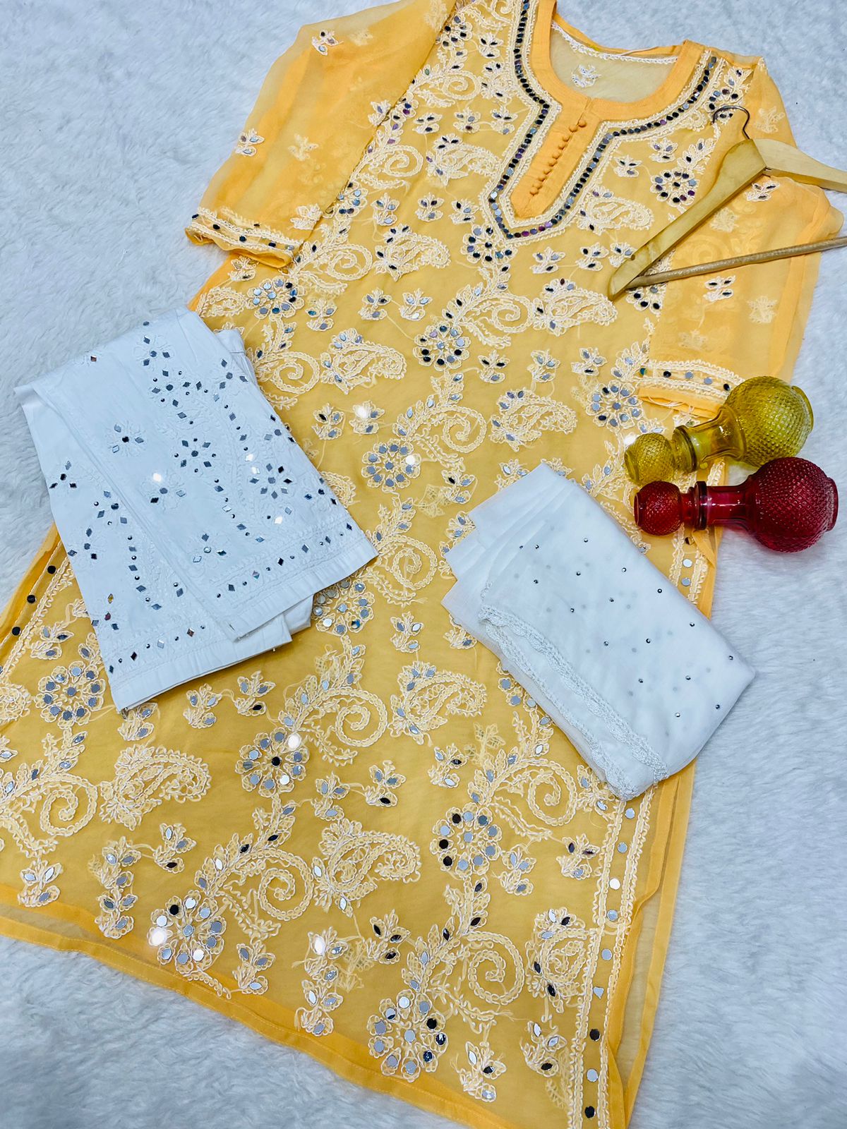 Festive Mirror Chikankari Kurta