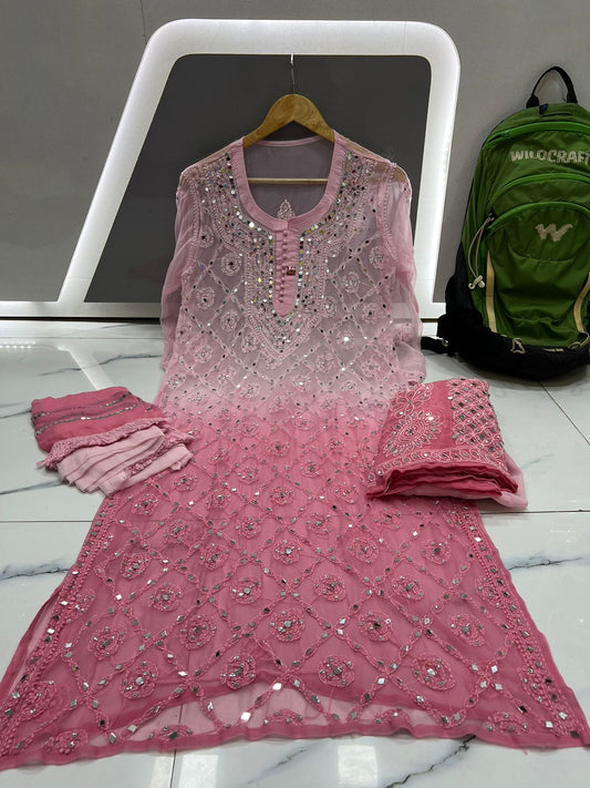 All-Over Mirror Embellished Chikankari Suit
