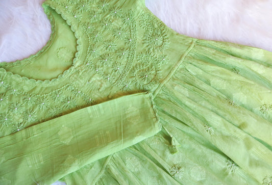 Green Chikankari Short Top
