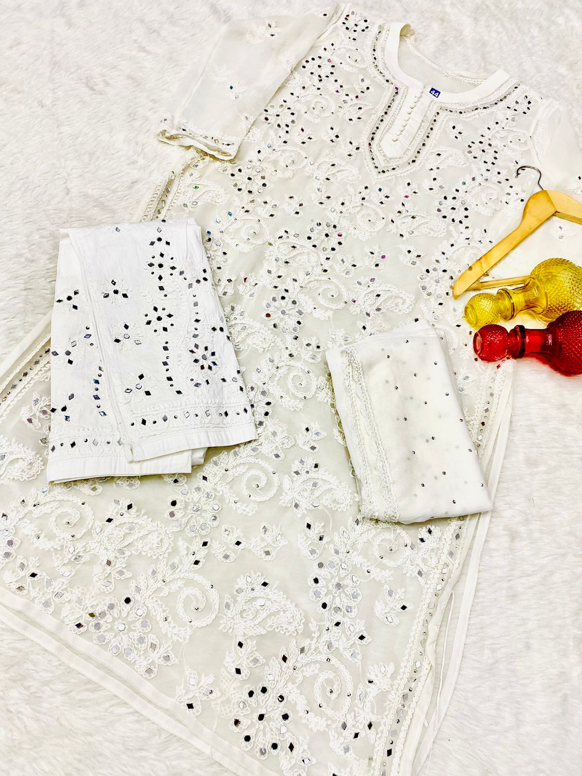 Festive Mirror Chikankari Kurta