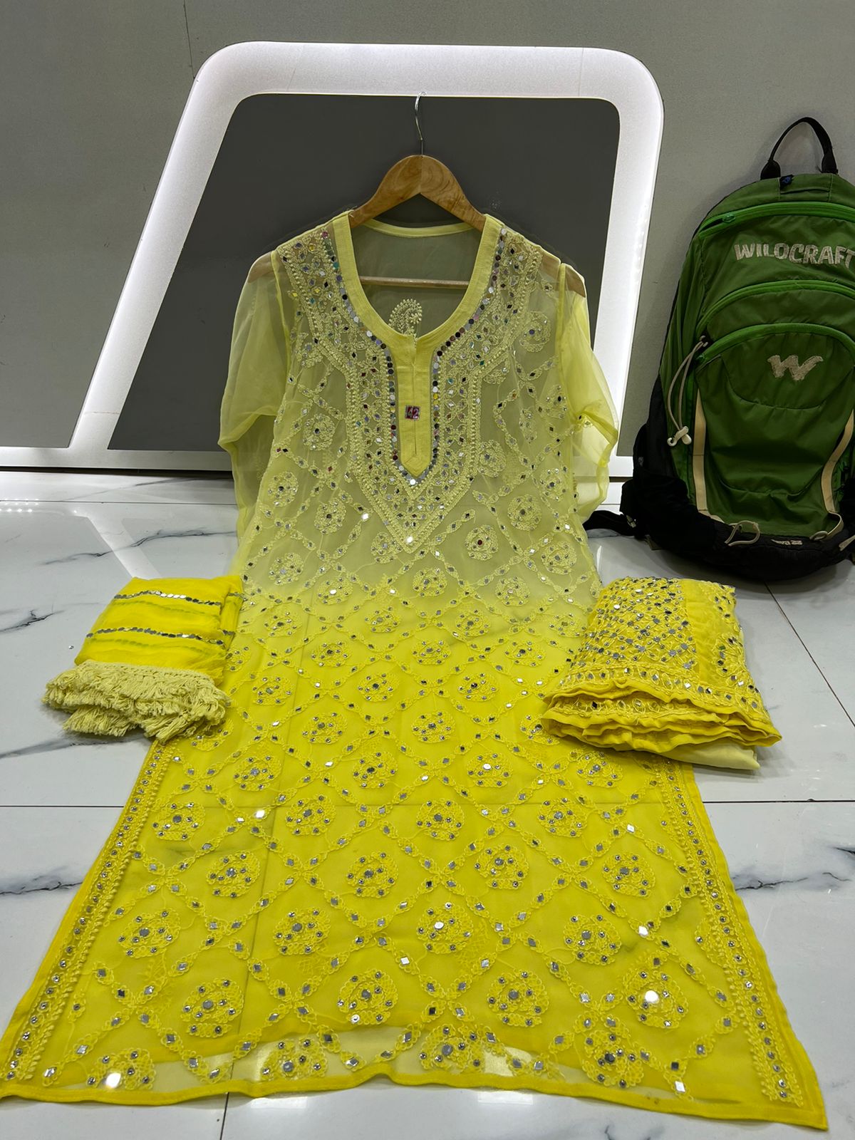 All-Over Mirror Embellished Chikankari Suit