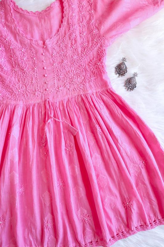 Pink Short Chikankari Top