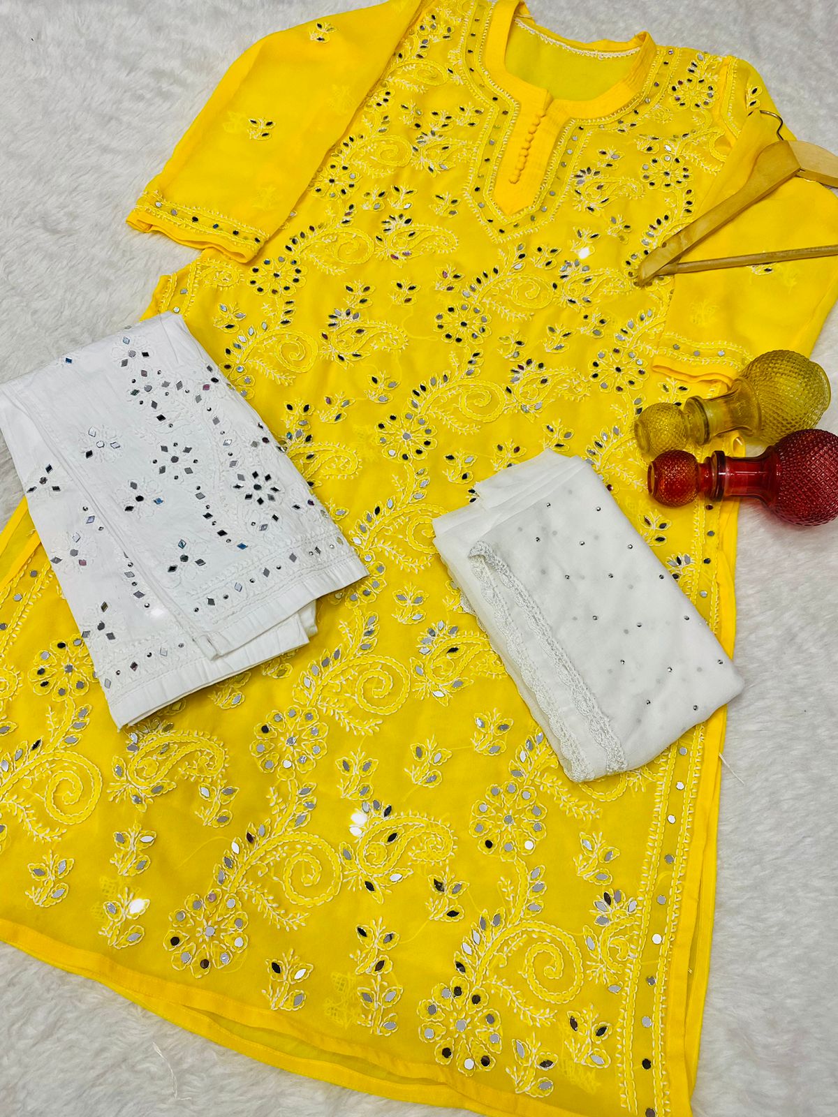Festive Mirror Chikankari Kurta