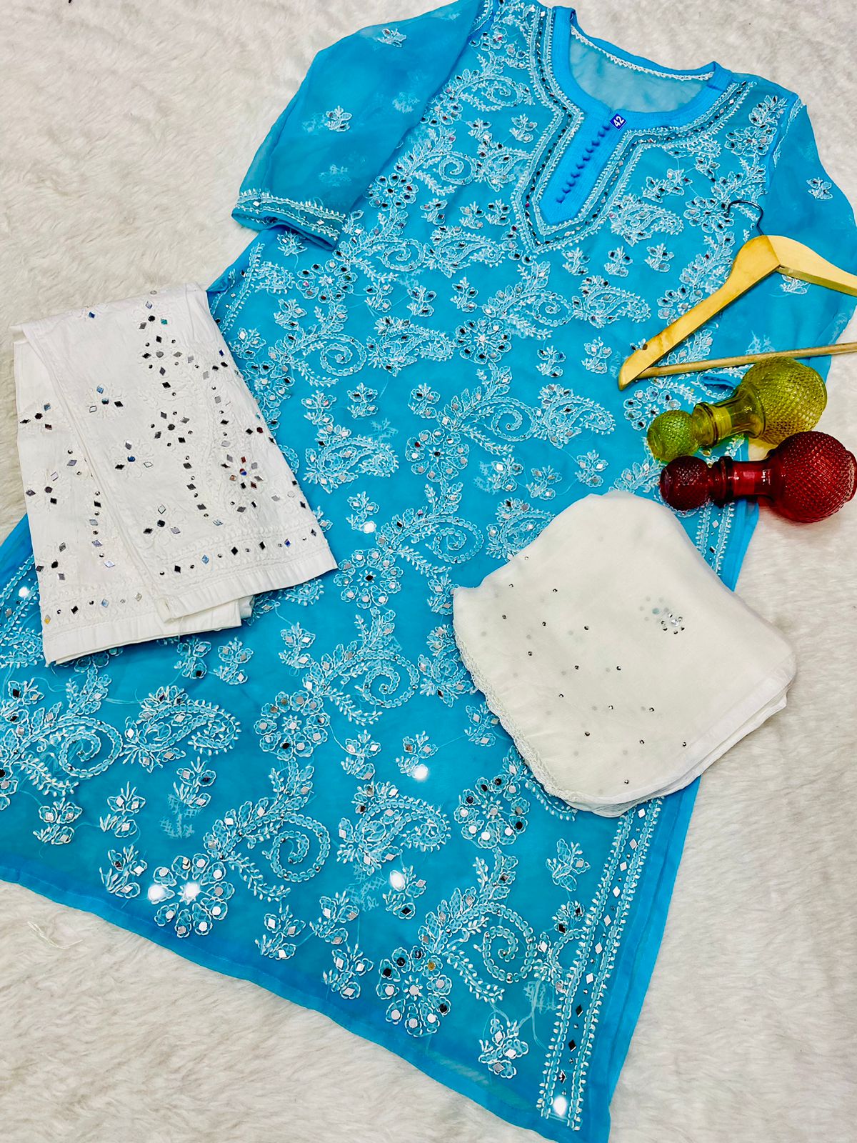 Festive Mirror Chikankari Kurta