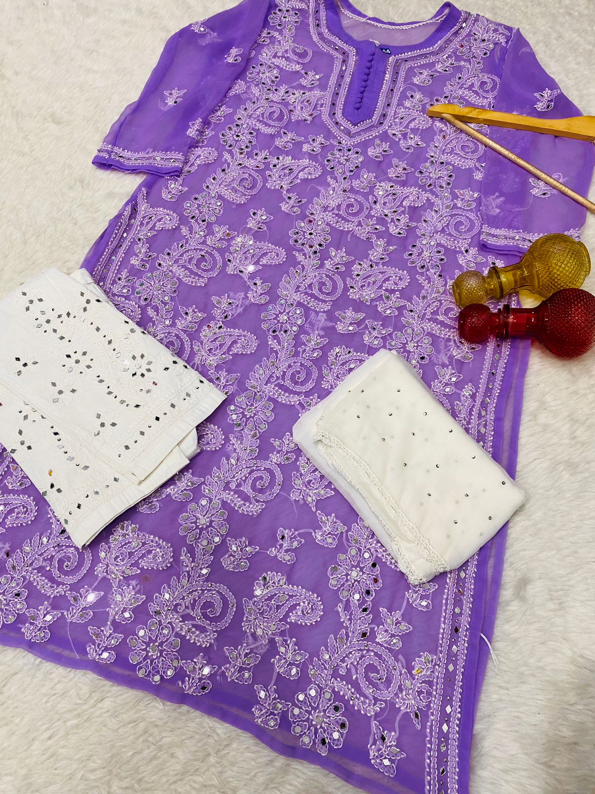 Festive Mirror Chikankari Kurta