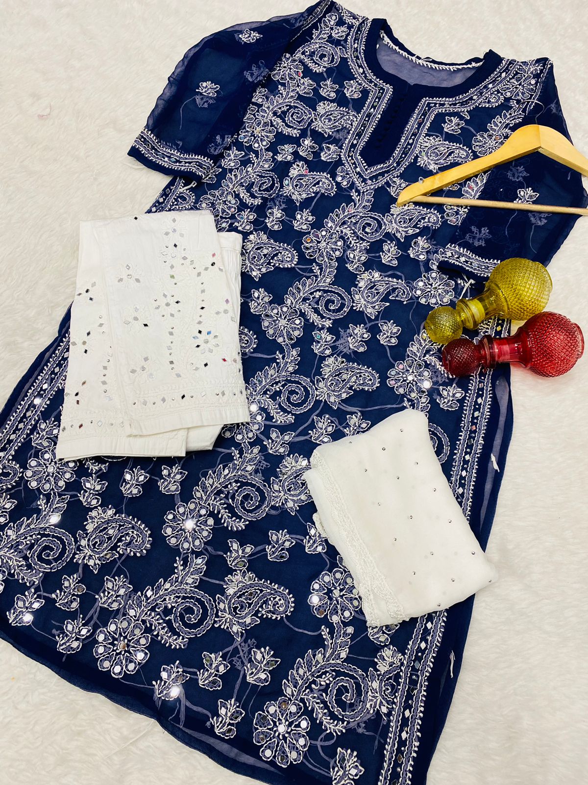 Festive Mirror Chikankari Kurta