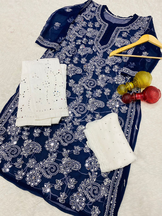 Festive Mirror Chikankari Kurta