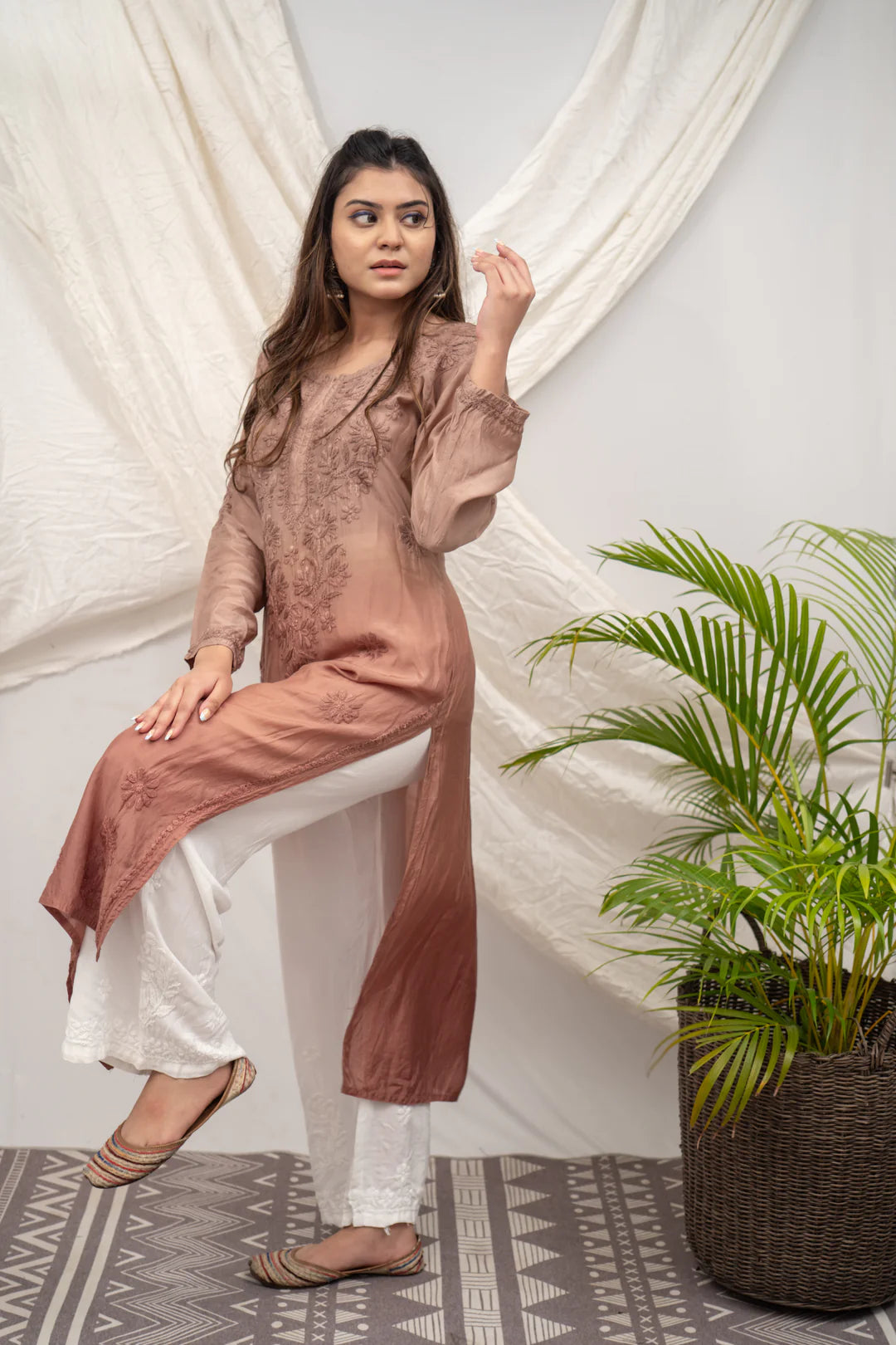 Beige Chikankari Kurta