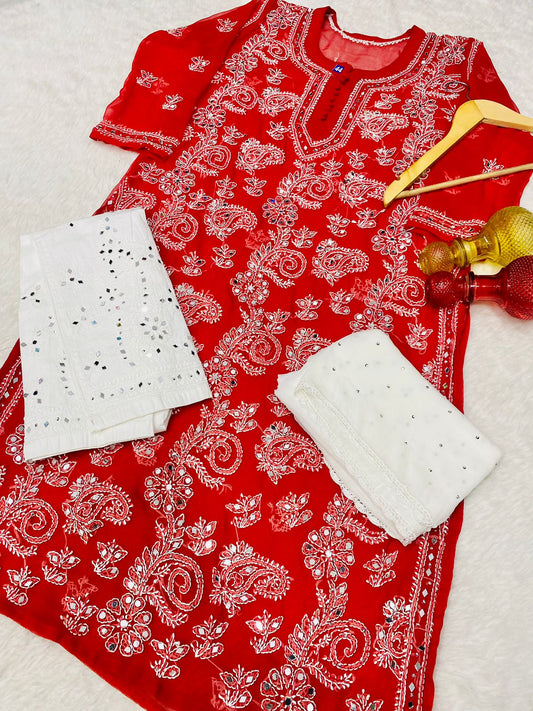 Festive Mirror Chikankari Kurta